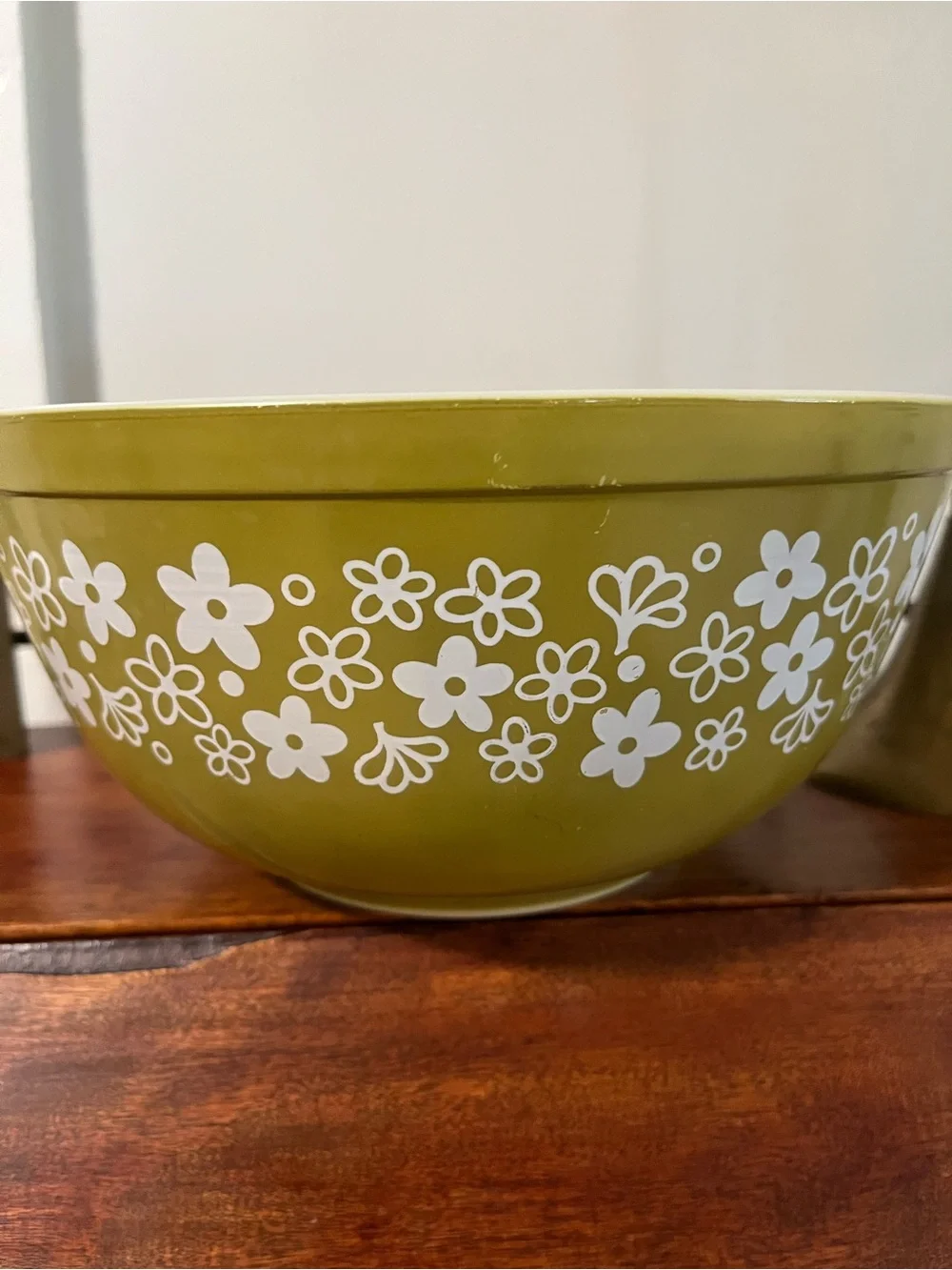 Vintage Pyrex green and white Spring Blossom glass bowl